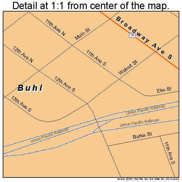Buhl, Idaho road map detail