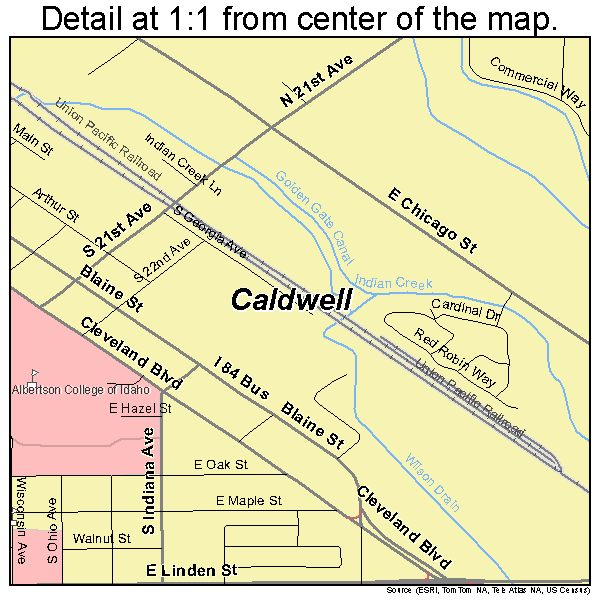 Caldwell, Idaho road map detail