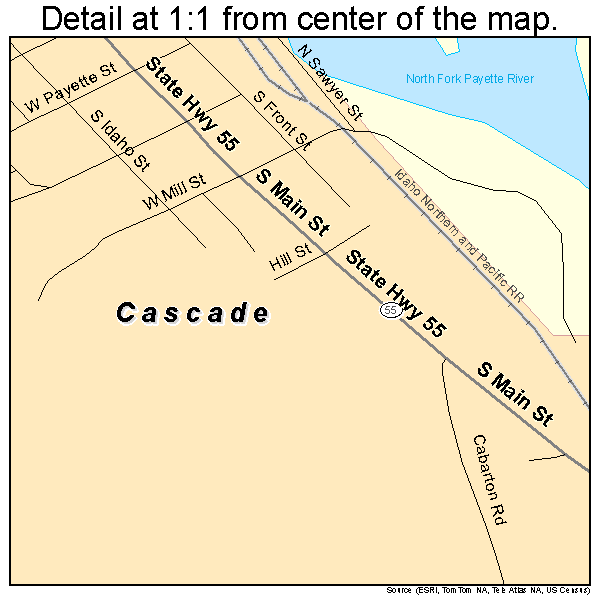 Cascade, Idaho road map detail