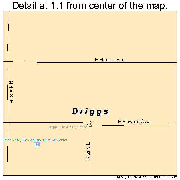 Driggs, Idaho road map detail