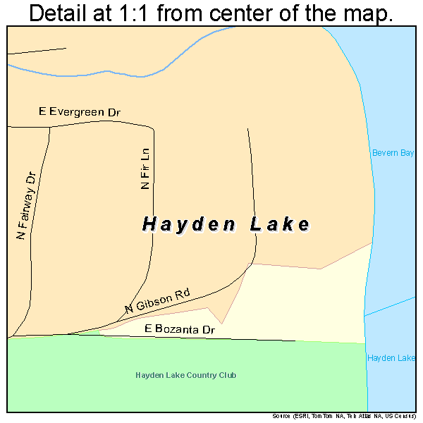 Hayden Lake, Idaho road map detail