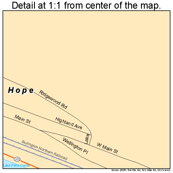 Hope, Idaho road map detail