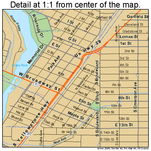 Idaho Falls, Idaho road map detail