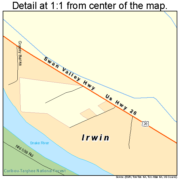 Irwin, Idaho road map detail