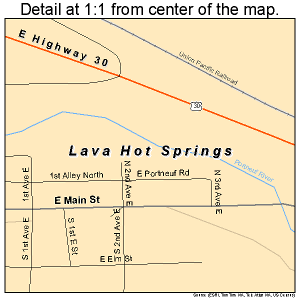 Lava Hot Springs, Idaho road map detail