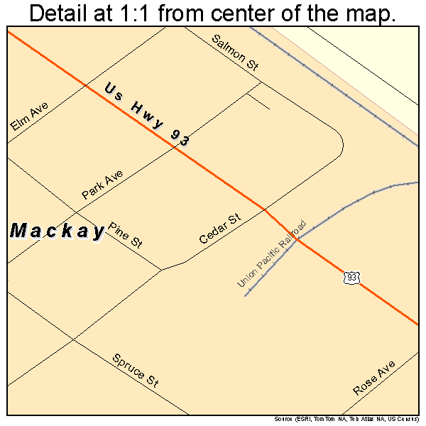 Mackay, Idaho road map detail