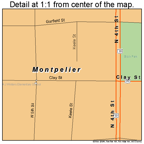 Montpelier, Idaho road map detail
