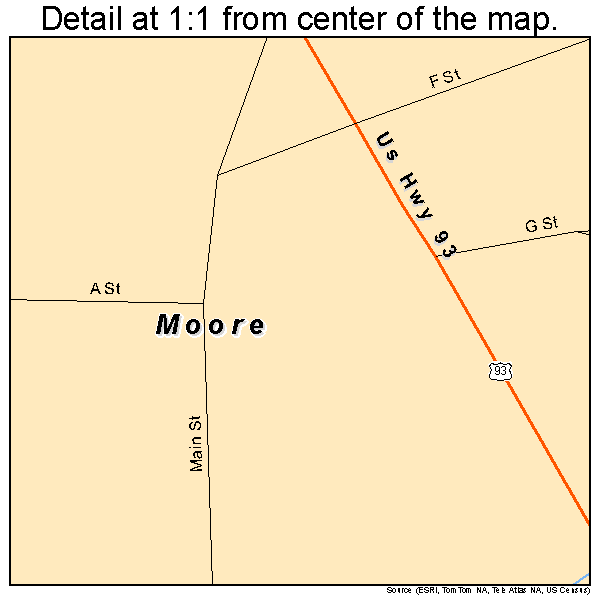 Moore, Idaho road map detail