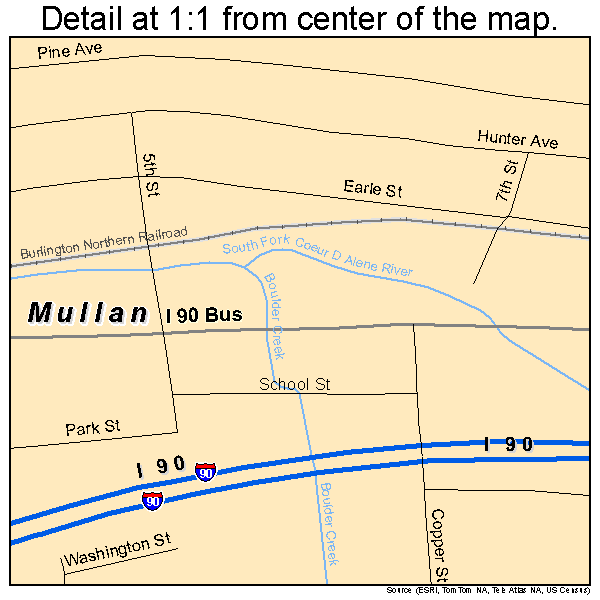 Mullan, Idaho road map detail