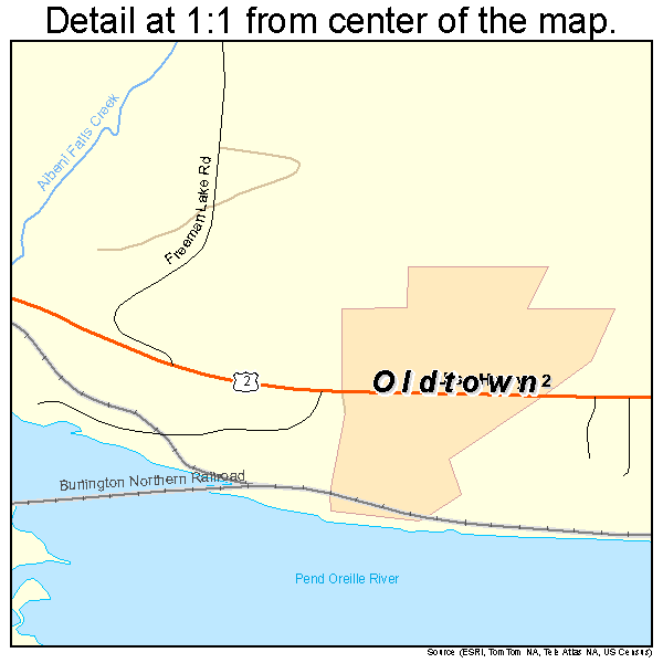 Oldtown, Idaho road map detail