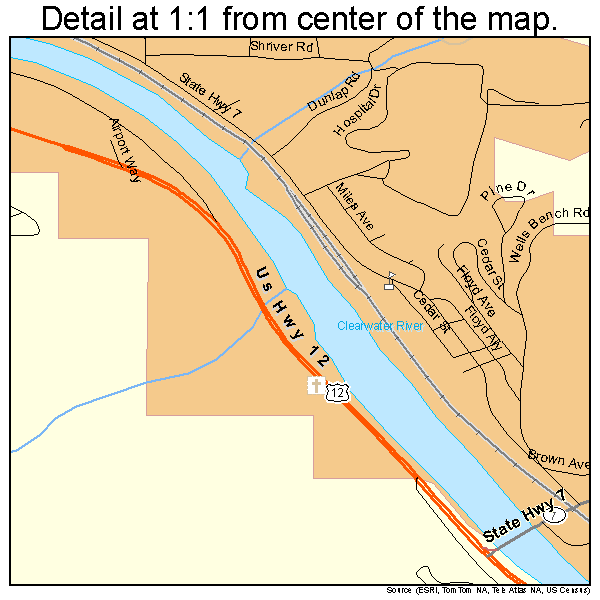 Orofino, Idaho road map detail