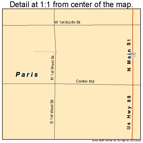 Paris, Idaho road map detail