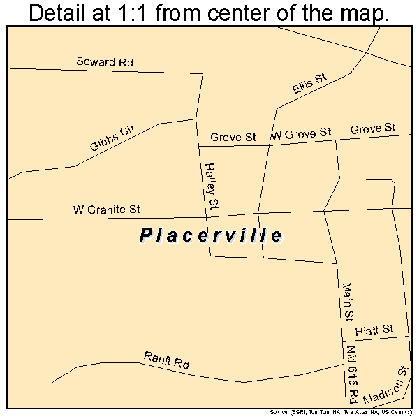 Placerville, Idaho road map detail