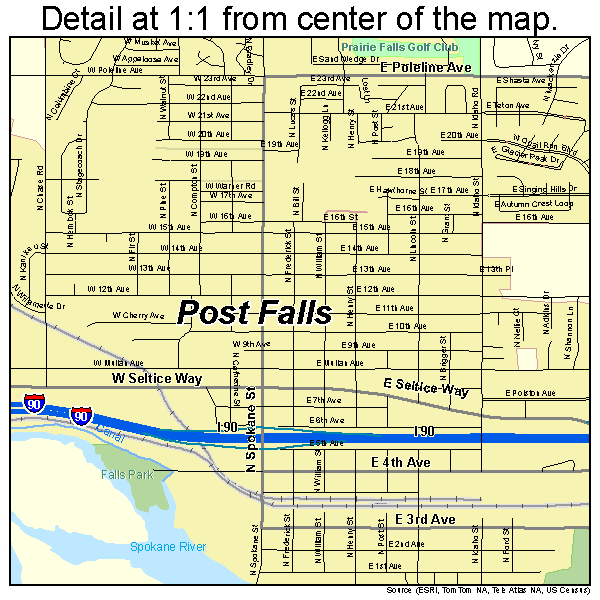 Post Falls, Idaho road map detail