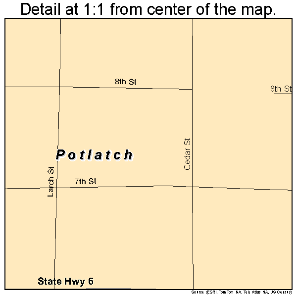 Potlatch, Idaho road map detail