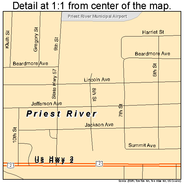 Priest River, Idaho road map detail