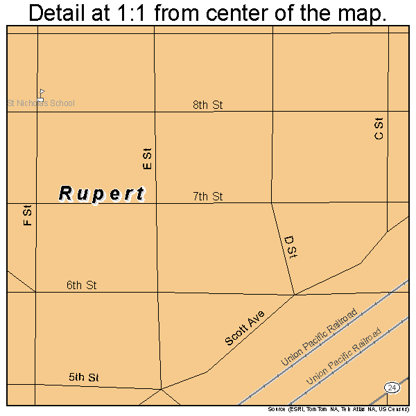 Rupert, Idaho road map detail