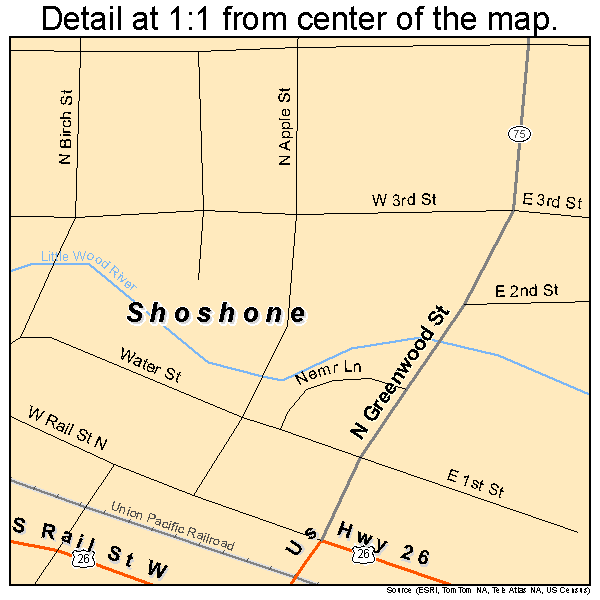 Shoshone, Idaho road map detail