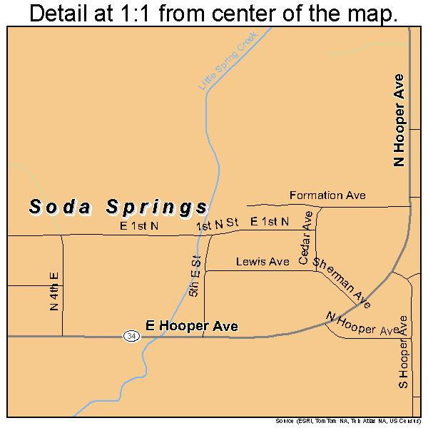 Soda Springs, Idaho road map detail