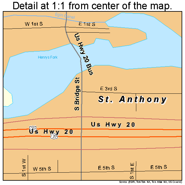 St. Anthony, Idaho road map detail