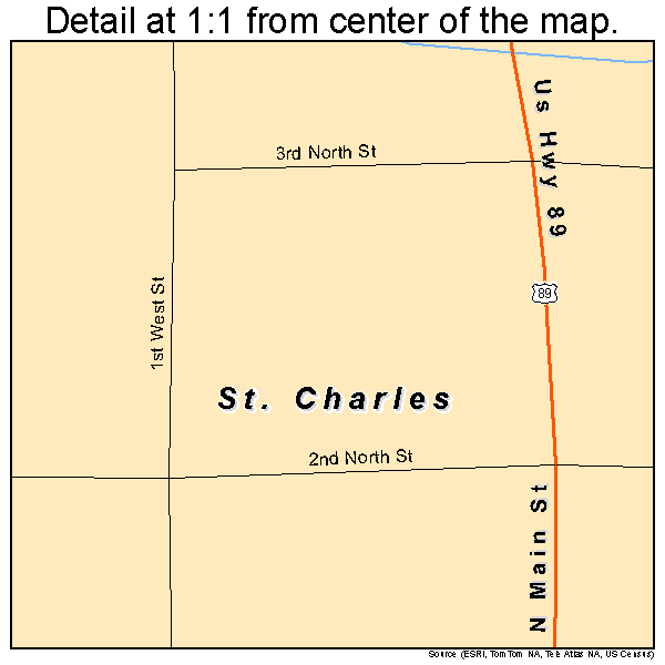 St. Charles, Idaho road map detail