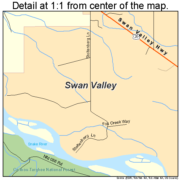 Swan Valley, Idaho road map detail
