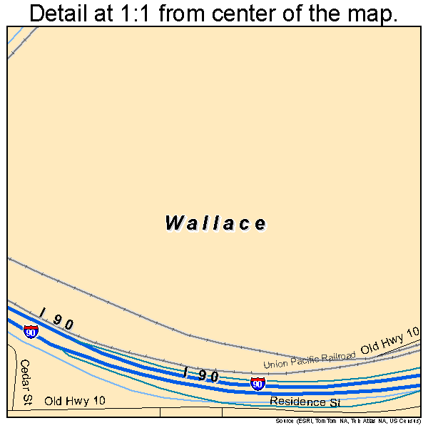 Wallace, Idaho road map detail