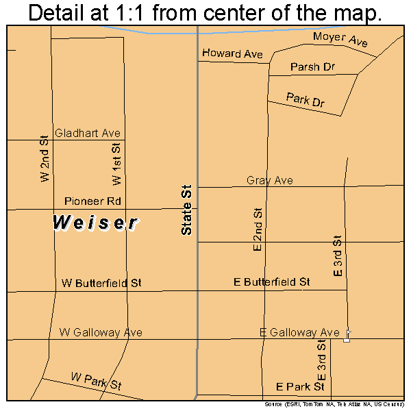 Weiser, Idaho road map detail