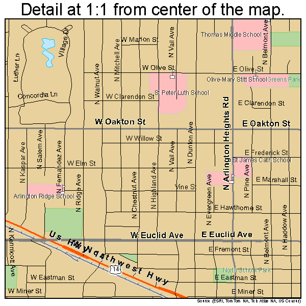 Arlington Heights, Illinois road map detail
