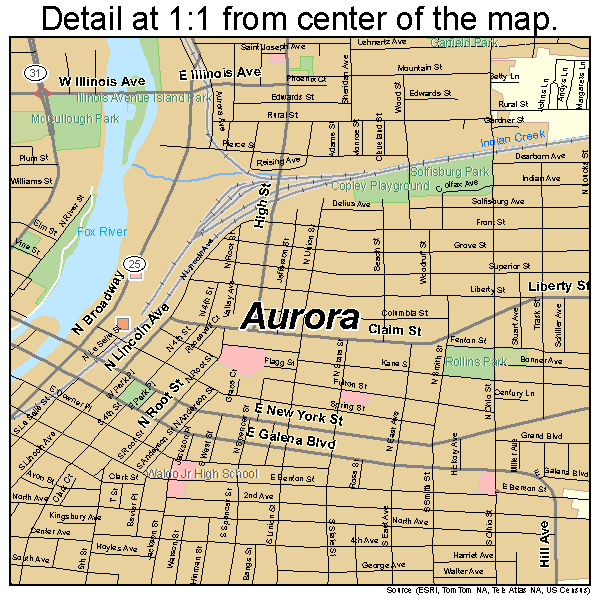 Aurora, Illinois road map detail