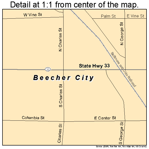 Beecher City, Illinois road map detail