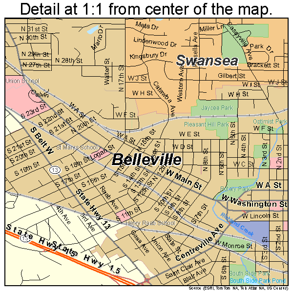 Belleville, Illinois road map detail
