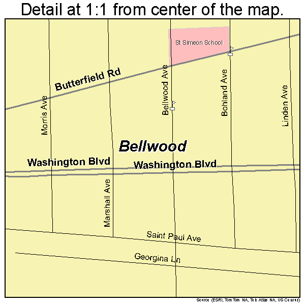 Bellwood, Illinois road map detail