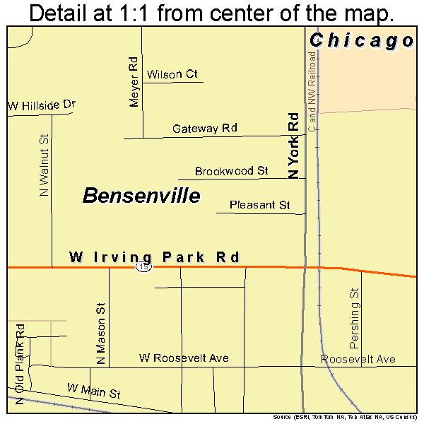 Bensenville, Illinois road map detail