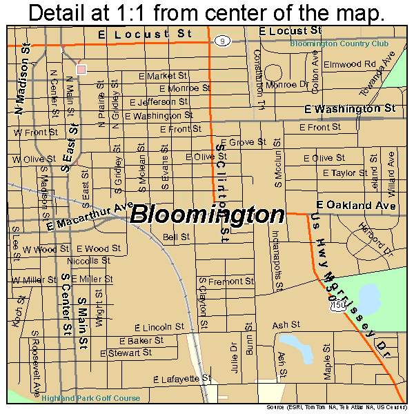 Bloomington, Illinois road map detail