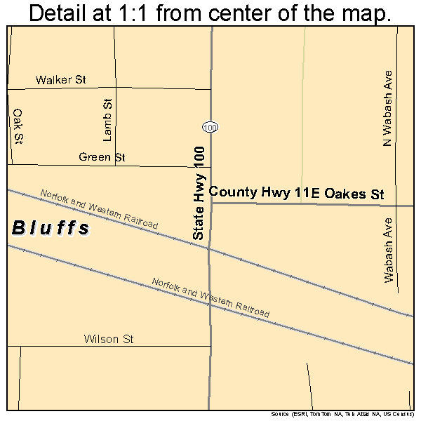 Bluffs, Illinois road map detail