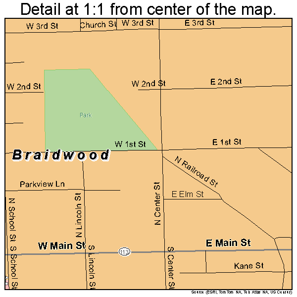 Braidwood, Illinois road map detail