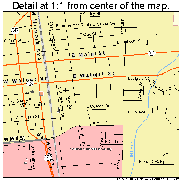 Carbondale, Illinois road map detail