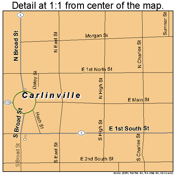 Carlinville, Illinois road map detail