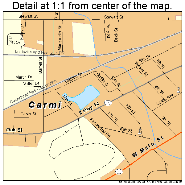 Carmi, Illinois road map detail
