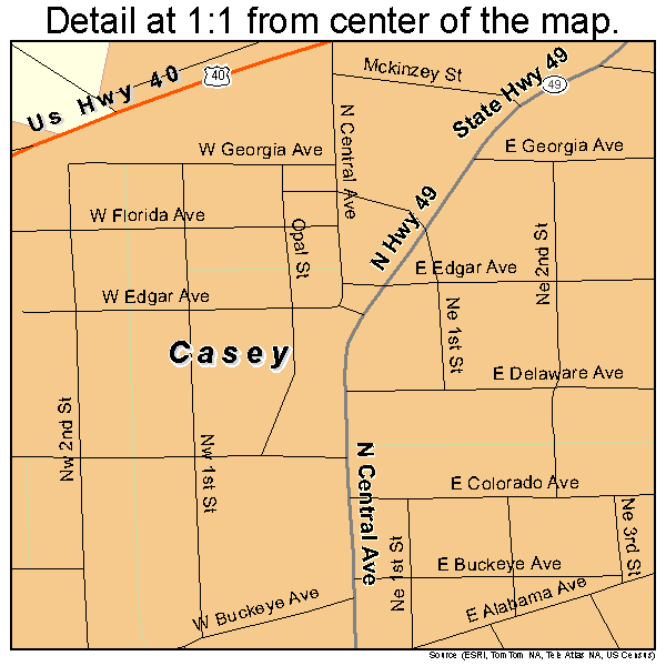 Casey, Illinois road map detail