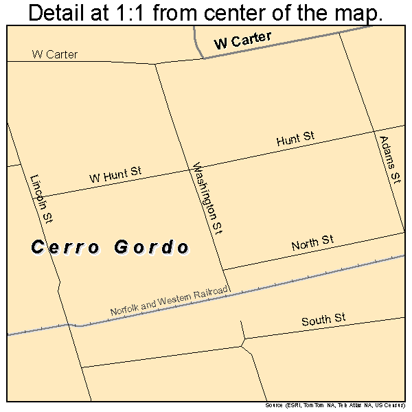 Cerro Gordo, Illinois road map detail