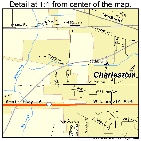 Charleston, Illinois road map detail