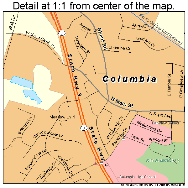 Columbia, Illinois road map detail