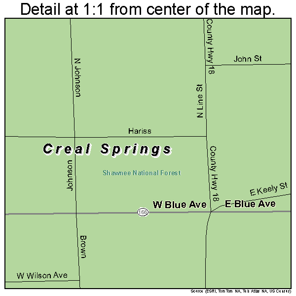 Creal Springs, Illinois road map detail