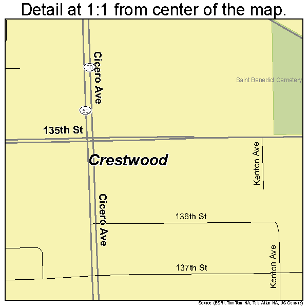 Crestwood, Illinois road map detail