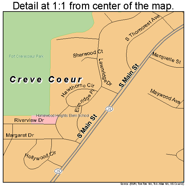 Creve Coeur, Illinois road map detail