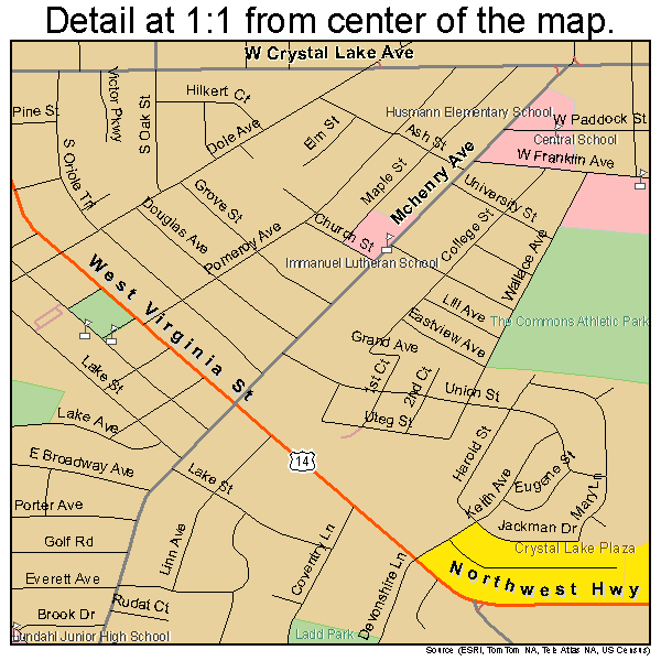 Crystal Lake, Illinois road map detail