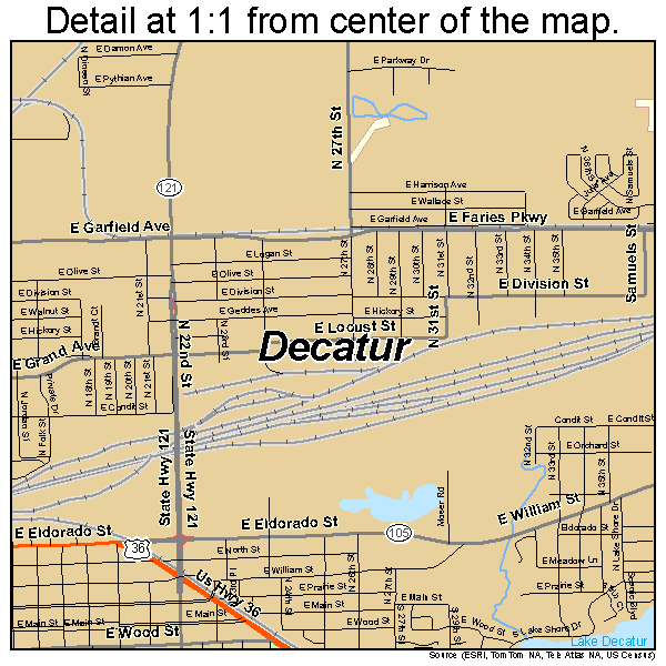 Decatur, Illinois road map detail