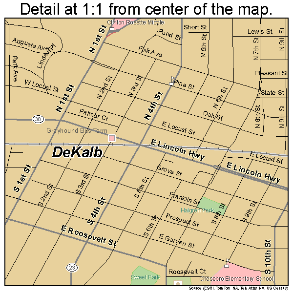 DeKalb, Illinois road map detail